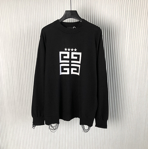 ジバンシイ セータースーパーコピー GIVENCHY カジュアルな大文字の4Gと五角星デザインの刺繍入り長袖ウールセーター