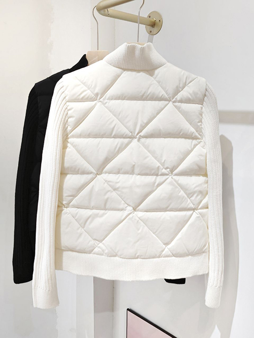 レディース  プラダ ジャケット アウター PRADAスーパーコピー ショート丈スタンドカラー羽毛入りニットパッチワークコート