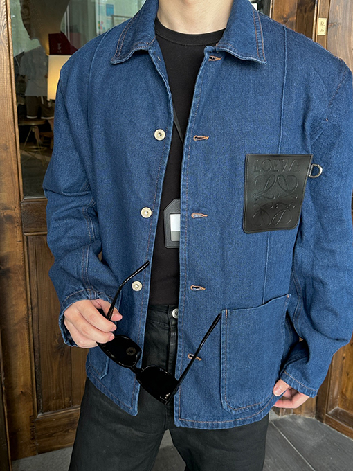 ロエベ デニムジャケット LOEWEスーパーコピー レザーポケットのデニムジャケット