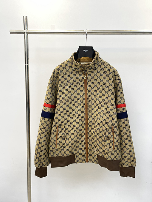 グッチ ジャケットスーパーコピー GUCCIダブルGジャカード·配色·ストライプジャケットコートとパッチワークストライプのジャケット
