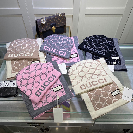 グッチ マフラーセット コピー GUCCI   羊毛とウサギ毛の暖かさ！帽子＋スカーフの最高品質セット