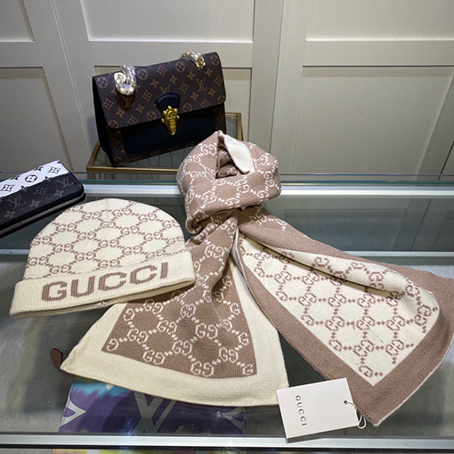 グッチ マフラーセット コピー GUCCI   羊毛とウサギ毛の暖かさ！帽子＋スカーフの最高品質セット