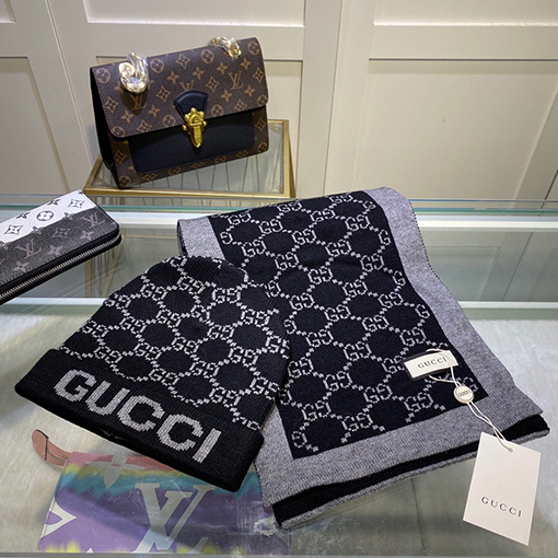 グッチ マフラーセット コピー GUCCI   羊毛とウサギ毛の暖かさ！帽子＋スカーフの最高品質セット