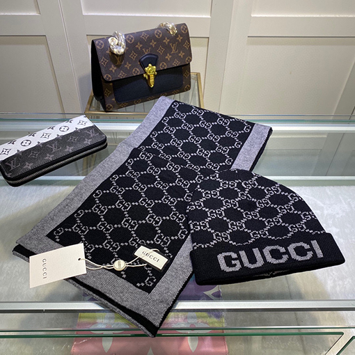 グッチ マフラーセット コピー GUCCI   羊毛とウサギ毛の暖かさ！帽子＋スカーフの最高品質セット