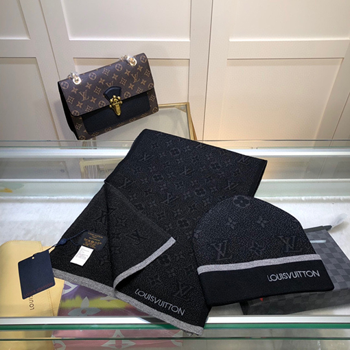 ヴィトン  マフラーセット コピー Louis Vuitton ハイエンドなウールとカシミアのセットシンプルで洗練されたスタイル