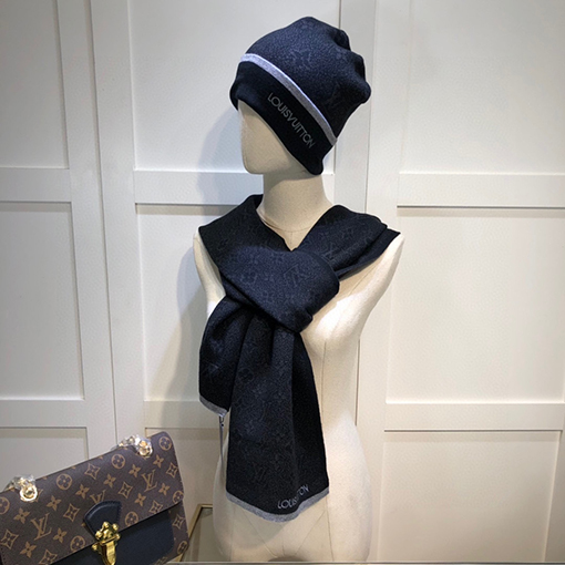 ヴィトン  マフラーセット コピー Louis Vuitton ハイエンドなウールとカシミアのセットシンプルで洗練されたスタイル