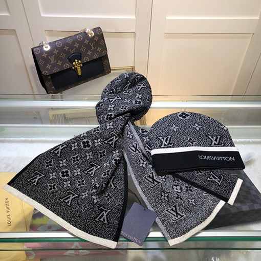 ヴィトン  マフラーセット コピー Louis Vuitton ハイエンドなウールとカシミアのセットシンプルで洗練されたスタイル