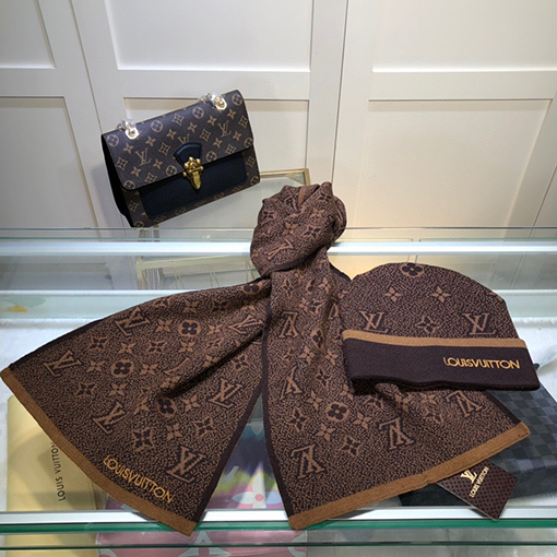 ヴィトン  マフラーセット コピー Louis Vuitton ハイエンドなウールとカシミアのセットシンプルで洗練されたスタイル