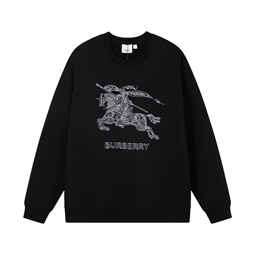 バーバリー スウェットTシャツ  高密度刺繍馬ロゴがデザインされたラウンドネックスウェット