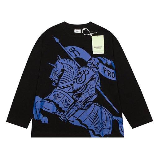 バーバリー長袖 Tシャツ コピー 立体的な戦馬デザインのルーズフィット長袖Tシャツ - くつろぎのスタイリッシュ感