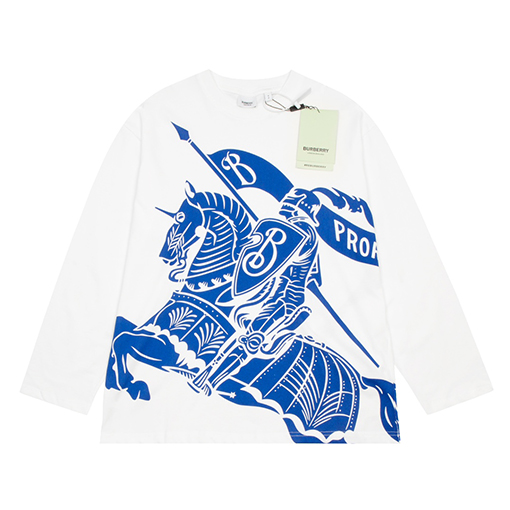 バーバリー長袖 Tシャツ コピー 立体的な戦馬デザインのルーズフィット長袖Tシャツ - くつろぎのスタイリッシュ感