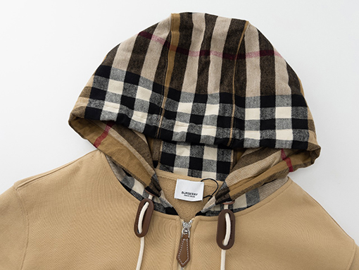 バーバリー ジャケット アウター BURBERRY チェック柄のコットンブレンドジップアップフード付きアウター