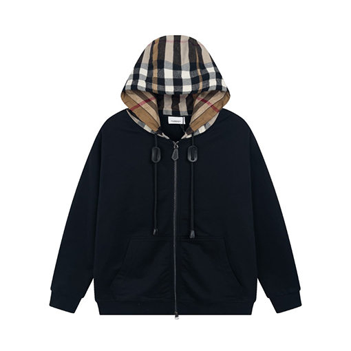 バーバリー ジャケット アウター BURBERRY チェック柄のコットンブレンドジップアップフード付きアウター