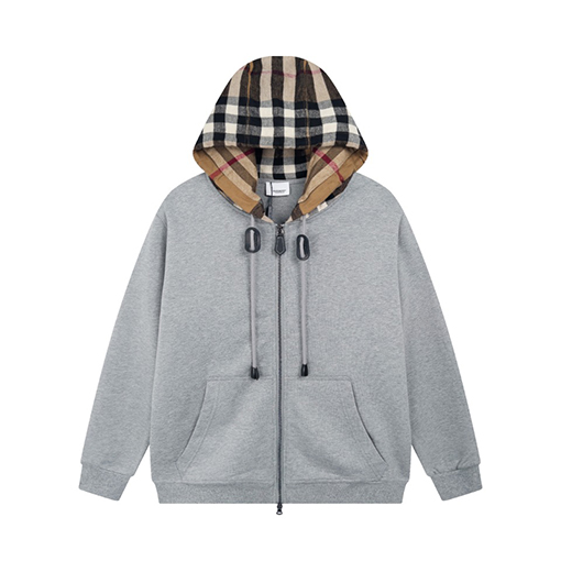 バーバリー ジャケット アウター BURBERRY チェック柄のコットンブレンドジップアップフード付きアウター