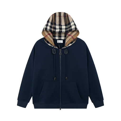 バーバリー ジャケット アウター BURBERRY チェック柄のコットンブレンドジップアップフード付きアウター