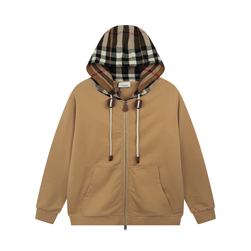 バーバリー ジャケット アウター BURBERRY チェック柄のコットンブレンドジップアップフード付きアウター