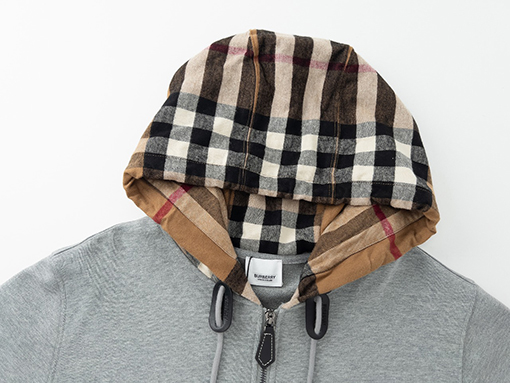 バーバリー ジャケット アウター BURBERRY チェック柄のコットンブレンドジップアップフード付きアウター