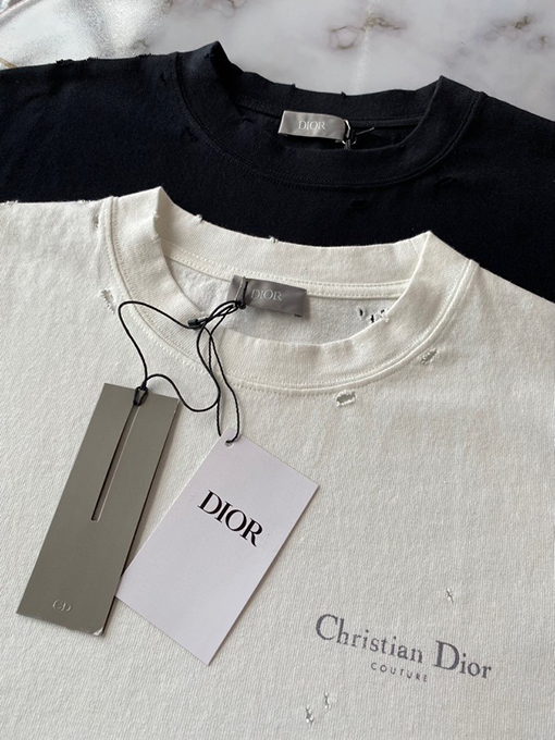 ディオール半袖Tシャツスーパーコピー DIORダメージ加工とプリントのショートスリーブ
