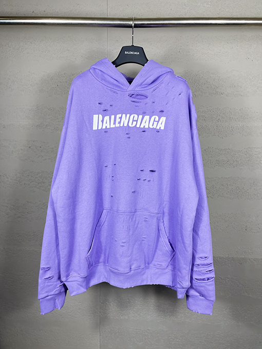 バレンシアガ パーカー BALENCIAGA スーパーコピー アートデザインの裂け目と裏地付きフード付きスウェット