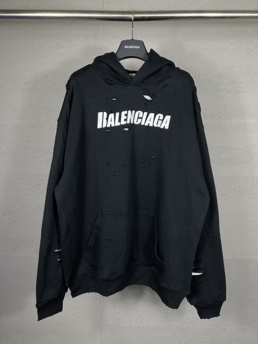 バレンシアガ パーカー BALENCIAGA スーパーコピー アートデザインの裂け目と裏地付きフード付きスウェット