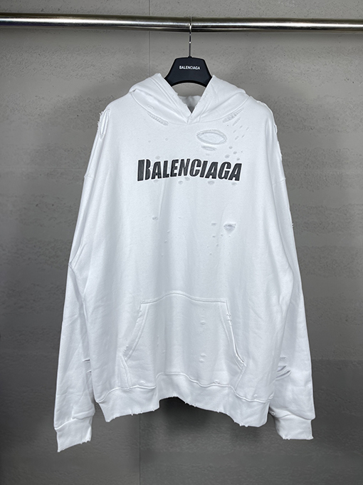 バレンシアガ パーカー BALENCIAGA スーパーコピー アートデザインの裂け目と裏地付きフード付きスウェット