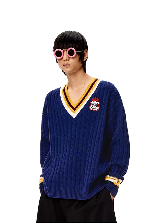 ロエベ ニット セーター LOEWEスーパーコピー ストライプとカラーブロックのVネックセーター