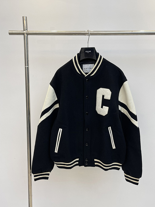 セリーヌ ジャケットアウターCELINEスーパーコピー クラシックなジャージとレザーのパッチワークジャケット