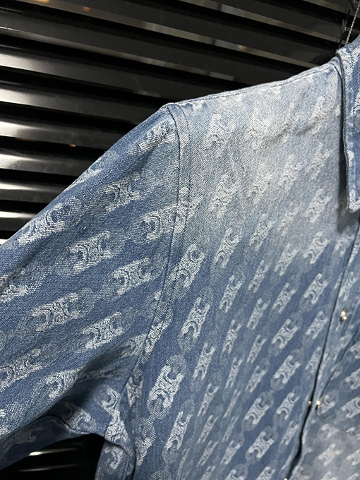 セリーヌ デニムシャツスーパーコピー CELINE フルプリントロゴのデニムシャツジャケット