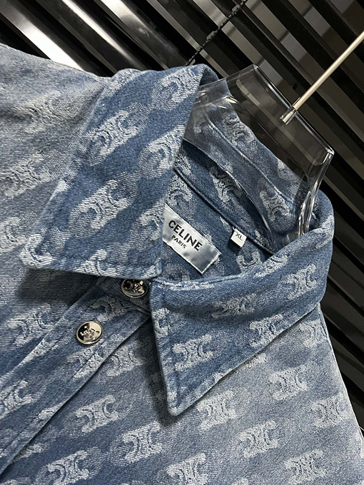 セリーヌ デニムシャツスーパーコピー CELINE フルプリントロゴのデニムシャツジャケット