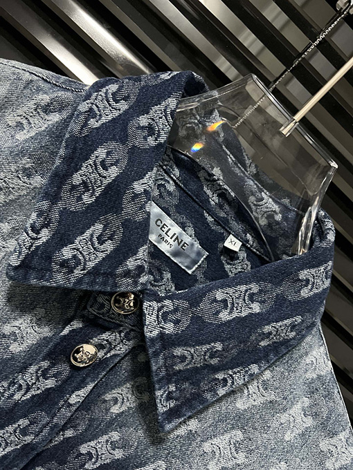 セリーヌ デニムシャツスーパーコピー CELINE フルプリントロゴのデニムシャツジャケット