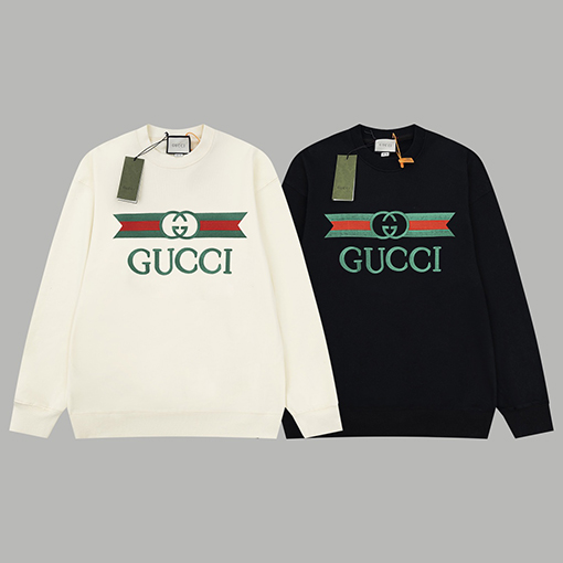 グッチ スウェット Tシャツ ダブルGの赤と緑の刺繍入りラウンドネックスウェット長袖 Tシャツ トップス