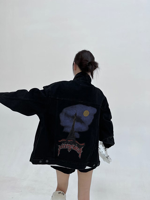 バレンシアガ デニム ジャケット BALENCIAGAスーパーコピー 鉄塔のカッコいいロゴ