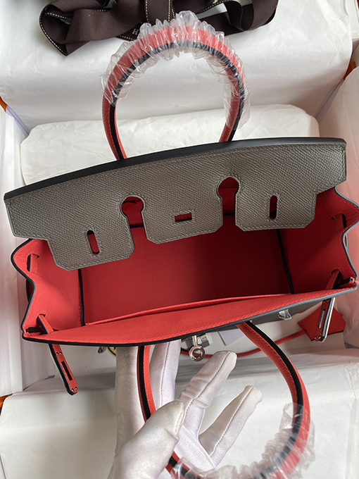 エルメススーパーコピー エプソムレザートートバッグ 25cm 錫器灰とスイカの赤 バッグ