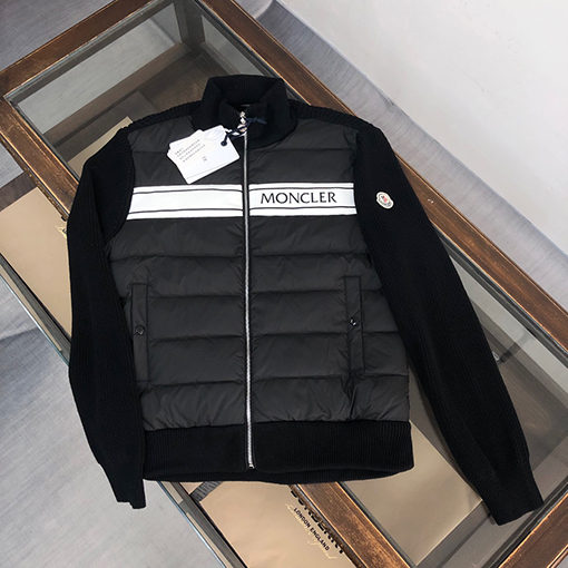 モンクレール ダウンジャケットMONCLER クラシックなスタンドカラーフルジップウールニットジャケットダウン