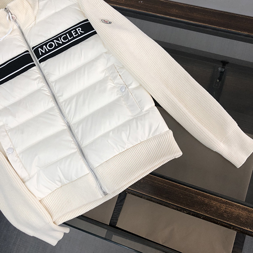 モンクレール ダウンジャケットMONCLER クラシックなスタンドカラーフルジップウールニットジャケットダウン