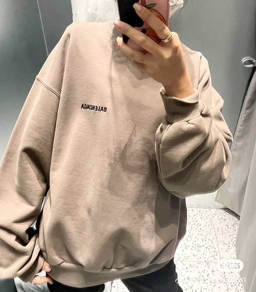 バレンシアガスウェットTシャツ ベーシックな前後BALENCIAGA 刺繍入りルーズフィットラウンドネックスウェット