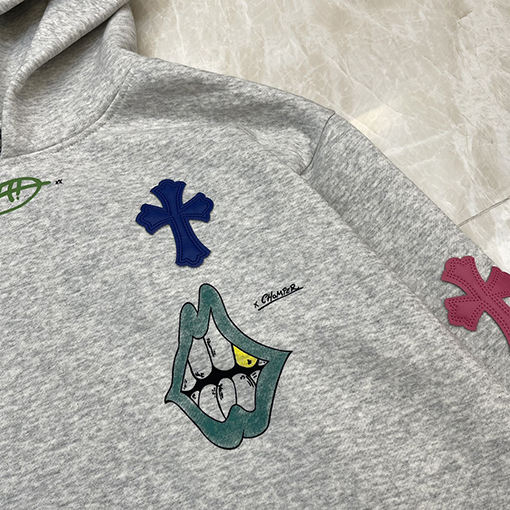 クロムハーツ   パーカー スーパーコピー CHROME HEART カラーハンドペイント十字架プリント パーカー