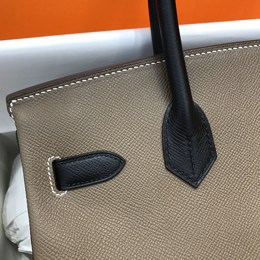 エルメス バーキン 30 スーパーコピー 象の灰色と黒い金のバックル トートバッグ