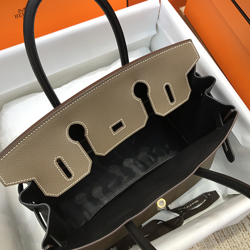 エルメス バーキン 30 スーパーコピー 象の灰色と黒い金のバックル トートバッグ