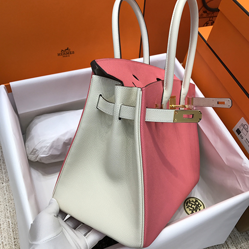 エルメス バーキン 30 コピー全て手縫い 口紅パウダーとミルクセーキプラチナバックル 新作 Birkin 30cm トートバッグ
