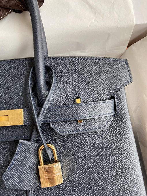 エルメス バーキン 30 スーパーコピー HERMES 全て手縫い ミッドナイトブルー 金のボタン バッグ