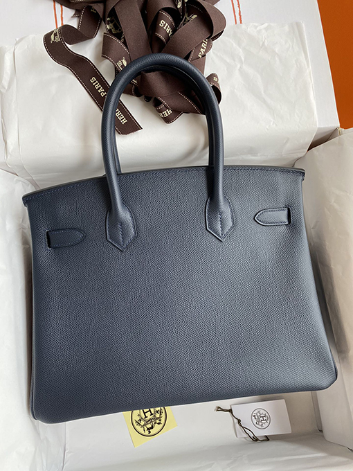 エルメス バーキン 30 スーパーコピー HERMES 全て手縫い ミッドナイトブルー 金のボタン バッグ