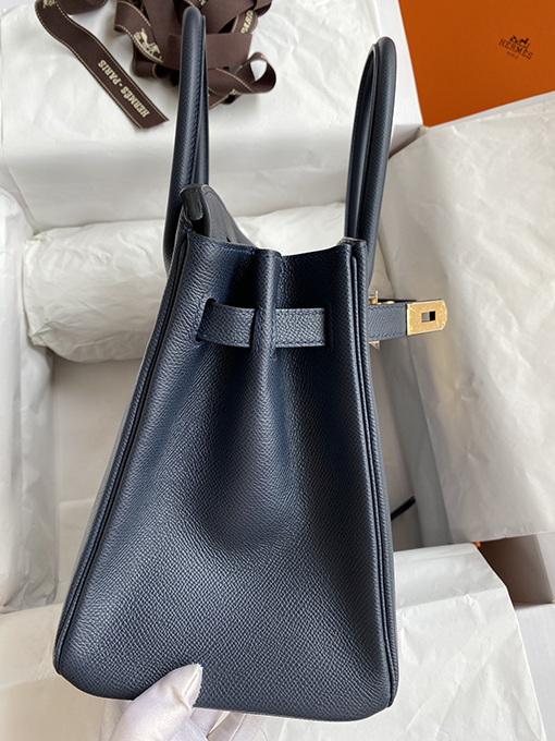 エルメス バーキン 30 スーパーコピー HERMES 全て手縫い ミッドナイトブルー 金のボタン バッグ