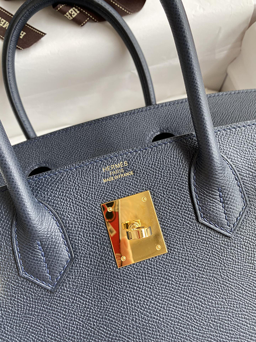 エルメス バーキン 30 スーパーコピー HERMES 全て手縫い ミッドナイトブルー 金のボタン バッグ