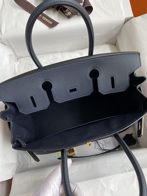 エルメス バーキン 30 スーパーコピー HERMES 全て手縫い ミッドナイトブルー 金のボタン バッグ