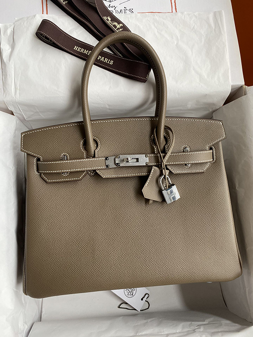 エルメス バーキン 30 コピー セイコー細工のBirkin 30 cmエレファントグレーエプソムバッグ シルバーバックル明るいスタイル HERMESバッグ