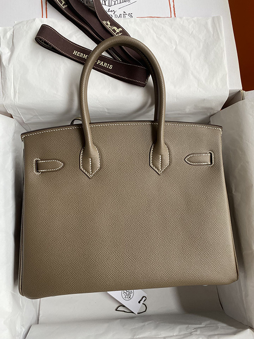エルメス バーキン 30 コピー セイコー細工のBirkin 30 cmエレファントグレーエプソムバッグ シルバーバックル明るいスタイル HERMESバッグ