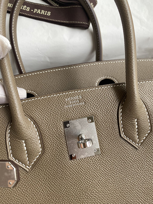 エルメス バーキン 30 コピー セイコー細工のBirkin 30 cmエレファントグレーエプソムバッグ シルバーバックル明るいスタイル HERMESバッグ