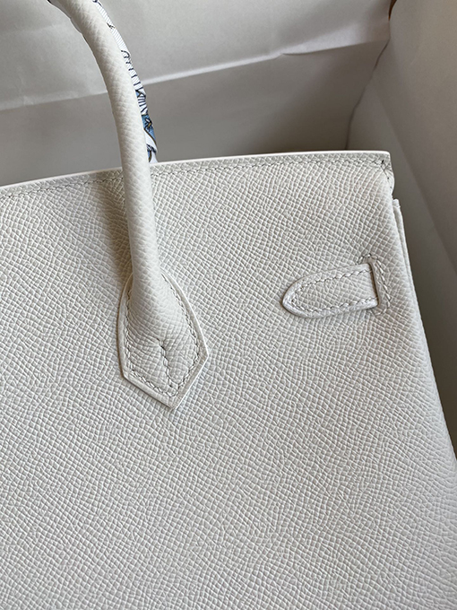 エルメス バーキン 25 コピー  純白のエプソムレザー Birkin 25cm  セイコー製 Epsom皮  ゴールドバックルが華やか トートバッグ