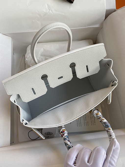 エルメス バーキン 25 コピー  純白のエプソムレザー Birkin 25cm  セイコー製 Epsom皮  ゴールドバックルが華やか トートバッグ